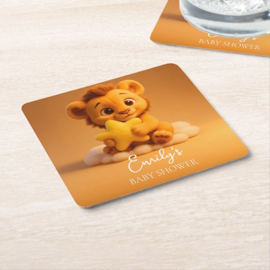 Baby Shower Coaster – Little Lion & Star Kartonnen Onderzetters (Schuin)