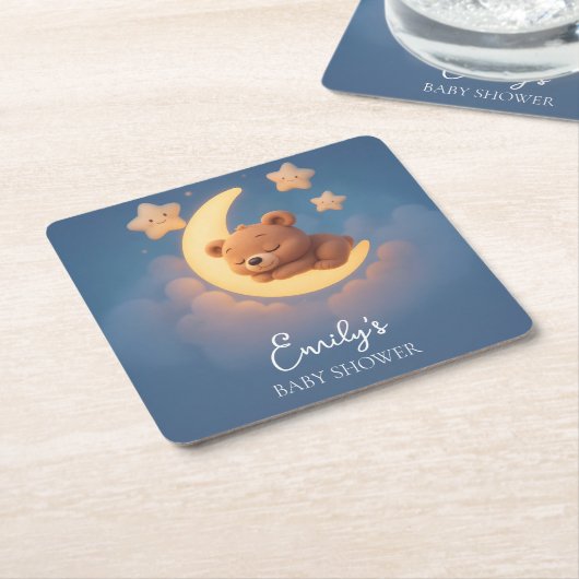Baby Shower Coaster – Teddy Bear on the Moon Kartonnen Onderzetters (Schuin)