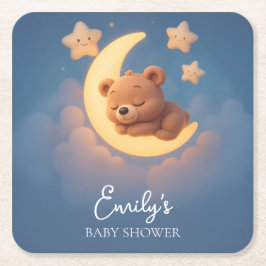 Baby Shower Coaster – Teddy Bear on the Moon Kartonnen Onderzetters