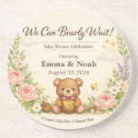 Baby Shower Coasters | Teddy Bear | Bearly Wait Zandsteen Onderzetter<br><div class="desc">Celebrate with teddy bear coasters — pastel woodland charm for baby showers, keepsakes, and joyful memories. Add charm and practicality to your baby shower with these teddy bear baby shower coasters. Featuring a soft pastel woodland design with whimsical florals, mushrooms, stars, and a cuddly bear holding a balloon, these coasters...</div>