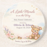 Baby Shower Coasters | Teddy Bear | Little Miracle Zandsteen Onderzetter<br><div class="desc">Celebrate with whimsical teddy bear coasters — pastel balloons, florals, and joy for baby showers and keepsakes. Add charm and practicality to your baby shower with these teddy bear baby shower coasters. Featuring a soft pastel design with whimsical florals, balloons, stars, and a cuddly bear, these coasters are both decorative...</div>