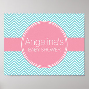 Baby shower Collectie - Roze en Aqua Blue Chevrons Poster