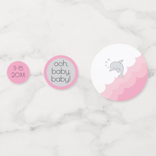 Baby shower Confetti Dolfijnen Roze en grijs (Achterkanten)