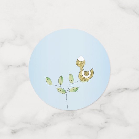 Baby shower Confetti Gold Blue Birds (Kleine voorkant)