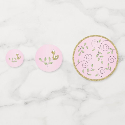 Baby shower Confetti goudroze vogels (Voorkanten)