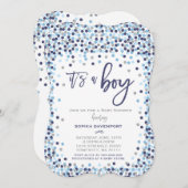 baby shower Confetti Invitation Blue en Silver Kaart (Voorkant / Achterkant)