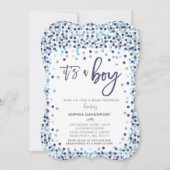 baby shower Confetti Invitation Blue en Silver Kaart (Voorkant)