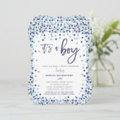 baby shower Confetti Invitation Blue en Silver Kaart (Staand voorkant)