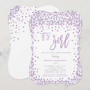 Baby shower Confetti Invitation Lavendel & Silver Kaart
