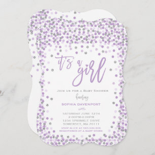 baby shower Confetti Invitation Lavender & Silver Kaart