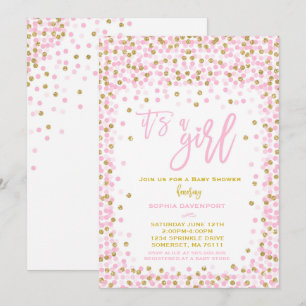 baby shower Confetti Invitation roze and Gold Girl Kaart