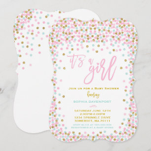 baby shower Confetti Invitation roze Munt and Gold Kaart