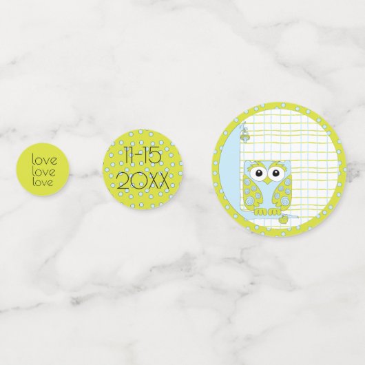 Baby shower Confetti Owl Blue en Green (Achterkanten)