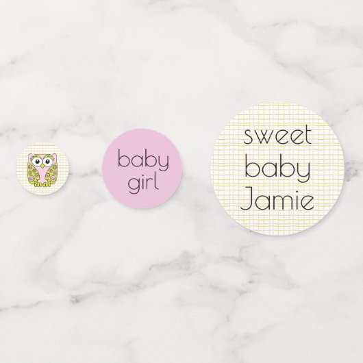 Baby shower Confetti Owl in een Boom Roze en Groen (Voorkanten)