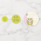Baby shower Confetti Owl in een Boom Roze en Groen (Achterkanten)