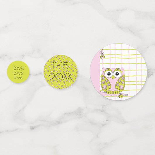 Baby shower Confetti Owl in een Boom Roze en Groen (Achterkanten)