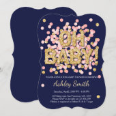 baby shower Confetti Pink Gold Navy Kaart (Voorkant / Achterkant)