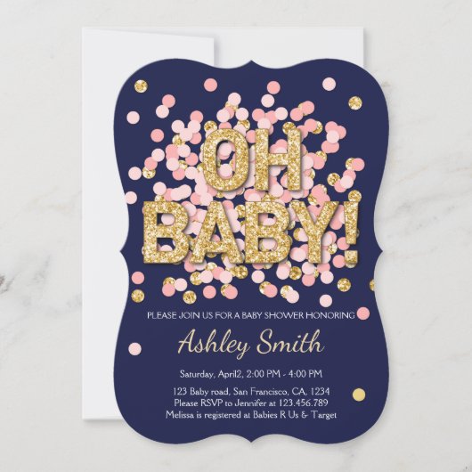 baby shower Confetti Pink Gold Navy Kaart (Voorkant)