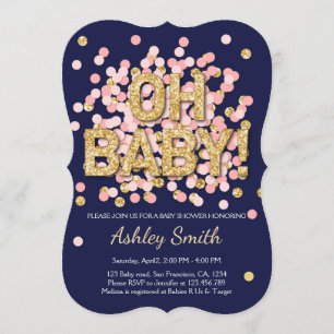 baby shower Confetti Pink Gold Navy Kaart