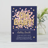 Baby shower Confetti Pink Gold Navy Uitnodiging (Staand voorkant)