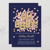 Baby shower Confetti Pink Gold Navy Uitnodiging (Voorkant / Achterkant)