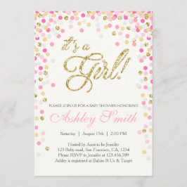 Baby shower Confetti Roze Gouden Glitteruitnodigin Kaart