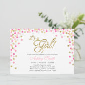 Baby shower Confetti Roze Gouden Glitteruitnodigin Kaart (Staand voorkant)