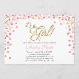 Baby shower Confetti Roze Gouden Glitteruitnodigin Kaart