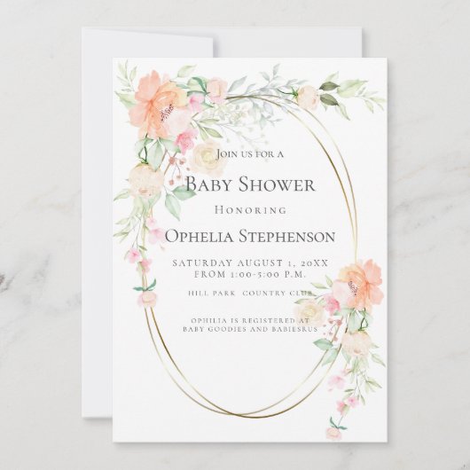 BABY SHOWER | Coral Waterverf Flowers Kaart (Voorkant)