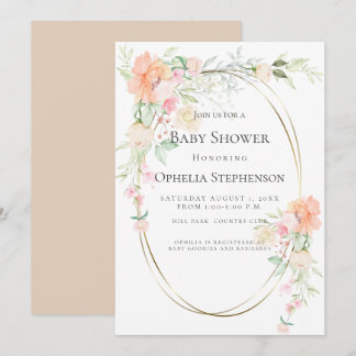 BABY SHOWER | Coral Waterverf Flowers Kaart
