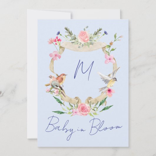 Baby shower Crest Blue Monogram Kaart (Achterkant)