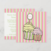 Baby shower Cupcake Parlor Striped Invitation Kaart (Voorkant / Achterkant)