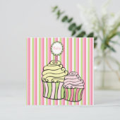 Baby shower Cupcake Parlor Striped Invitation Kaart (Staand voorkant)