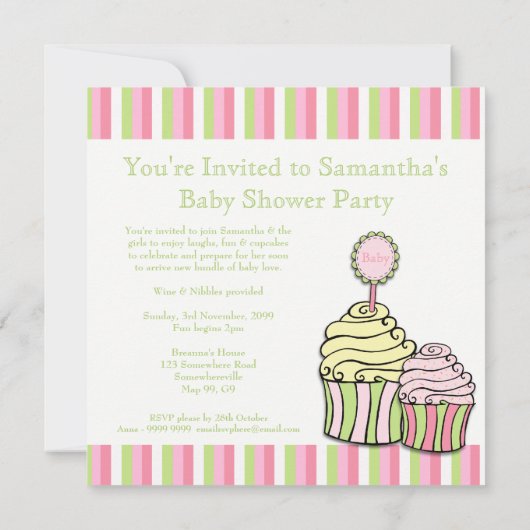 Baby shower Cupcake Parlor Striped Invitation Kaart (Achterkant)