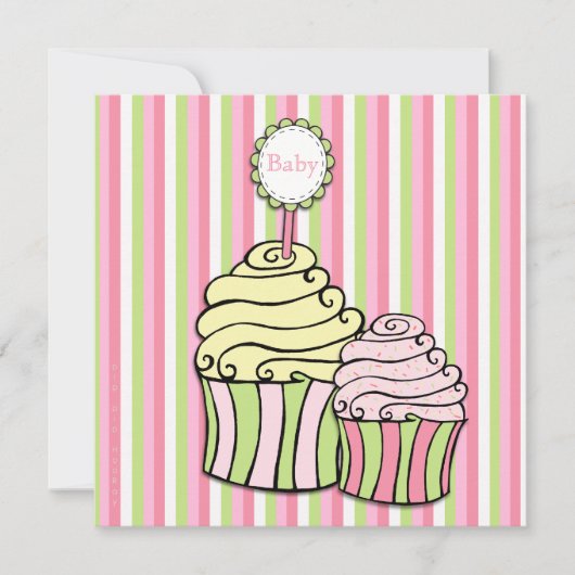 Baby shower Cupcake Parlor Striped Invitation Kaart (Voorkant)