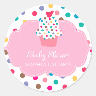 Baby shower Cupcake Stickers Polka Dot Roze
