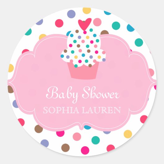 Baby shower Cupcake Stickers Polka Dot Roze (Voorkant)