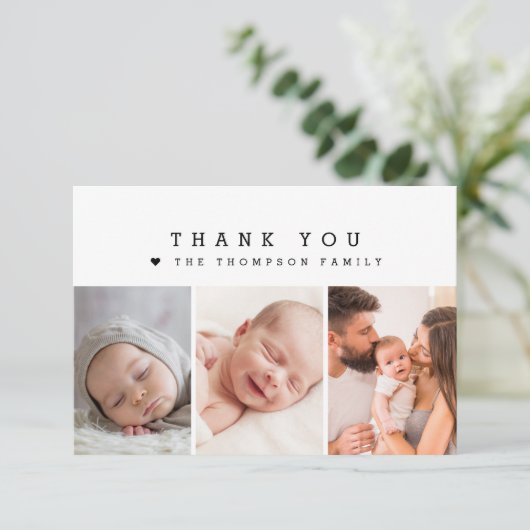 Baby shower Custom 3 Foto's Hartelijk dank Bedankkaart (Staand voorkant)