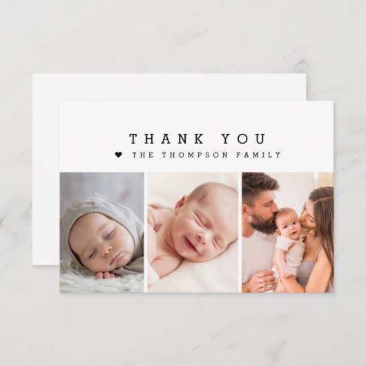 Baby shower Custom 3 Foto's Hartelijk dank Bedankkaart (Voorkant / Achterkant)