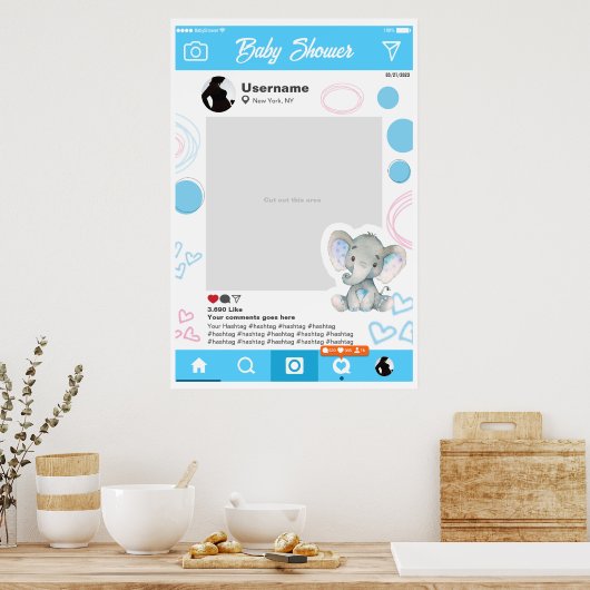 Baby shower Custom Selfie Lijst Elefante Poster (Keuken)
