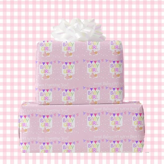 Baby shower Custom Tekst Meisje's Pink Gift Cadeaupapier