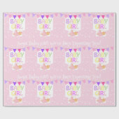 Baby shower Custom Tekst Meisje's Pink Gift Cadeaupapier (Vlak)