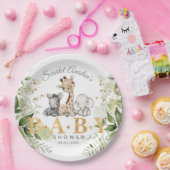 Baby shower Cute African Animals Greenery Papieren Bordje (Feest)