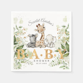 Baby shower Cute African Animals Greenery Servet