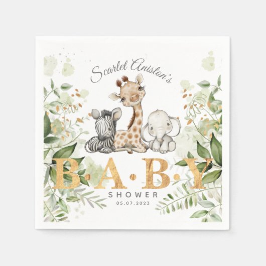Baby shower Cute African Animals Greenery Servet (Voorkant)