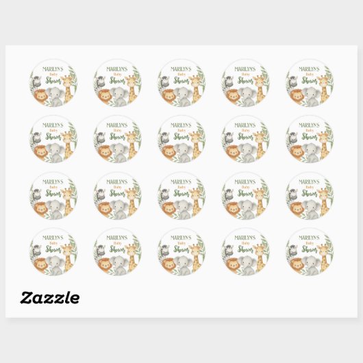 Baby Shower Cute Baby Animals Ronde Sticker (Vel)