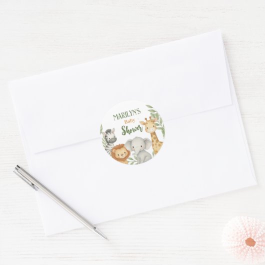 Baby Shower Cute Baby Animals Ronde Sticker (Envelop)