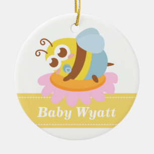 Baby Shower: Cute baby Bee rust op bloem Keramisch Ornament