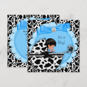 Baby shower Cute Baby Blue Pram Koe Kaart (Voorkant / Achterkant)