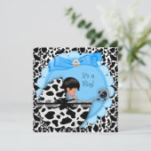 Baby shower Cute Baby Blue Pram Koe Kaart (Staand voorkant)